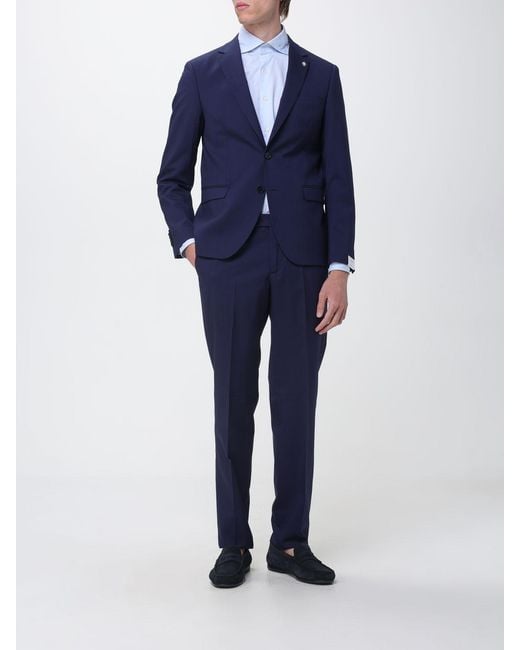 Manuel Ritz Blue Single-Breasted Stretch Wool Suit for men