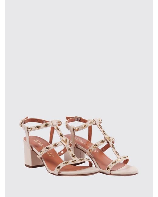 Via Roma 15 Pink Leather Sandals With Studs