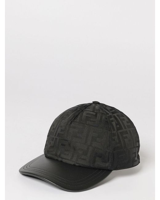 Fendi Black Ff Jacquard Nylon And Leather Hat for men