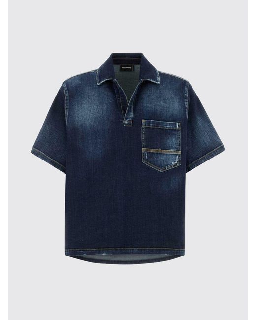 DSquared² Blue Cotton Denim Shirt With Logo for men