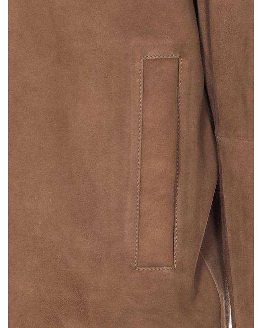 Arma Brown Suede Goat Leather Shirt Jacket With Welt Pockets for men