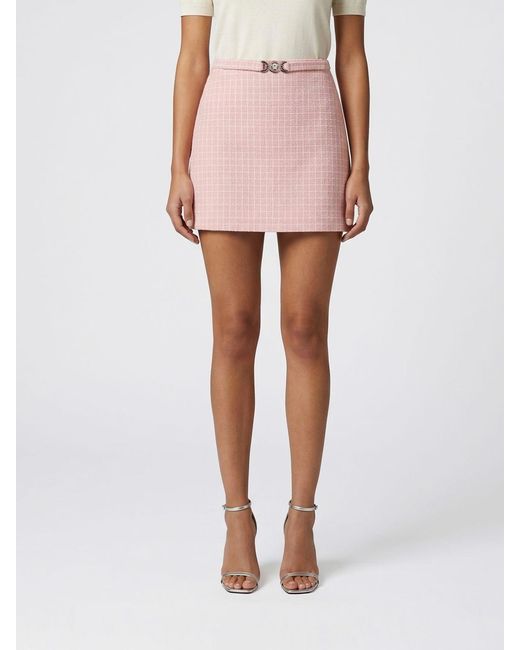 Versace Pink Virgin Wool Plaid Mini Skirt