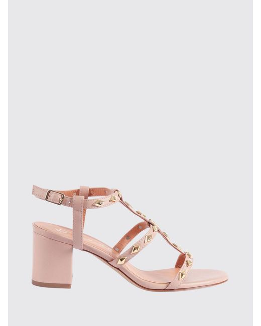 Via Roma 15 Pink Leather Sandals With Studs
