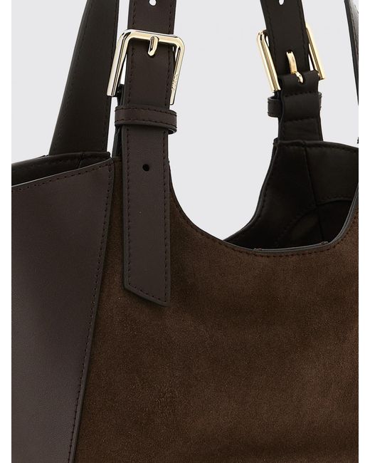 Furla Brown Suede And Smooth Leather Shoulder Bag With Double Handle