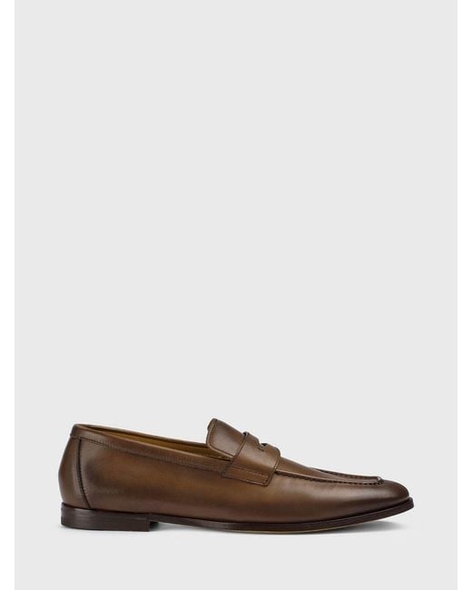 Doucal's Brown Leather Loafers for men