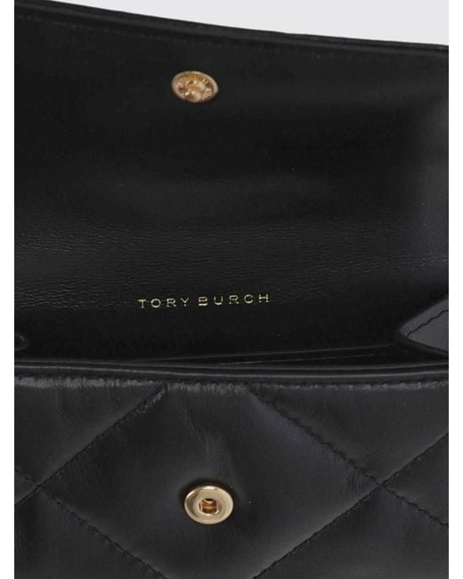 Tory Burch Black Kira Quilted Leather Card Holder With Double T Logo