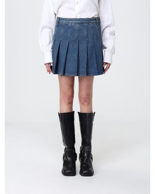 Burberry Blue Pleated Denim Skirt