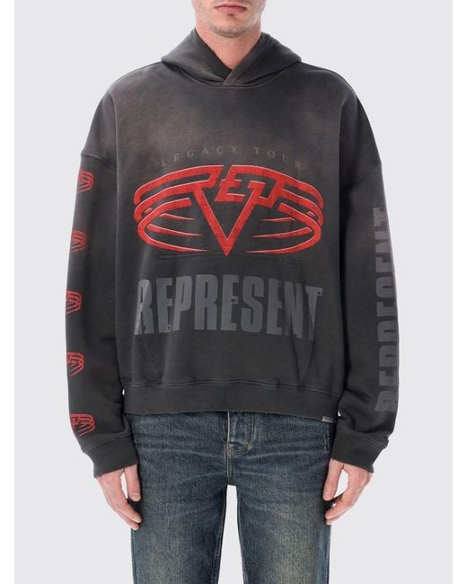 Represent Gray Cotton Hooded Sweatshirt With Logo Print for men