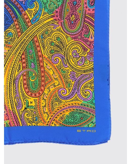 Etro Blue Paisley Print Silk Scarf