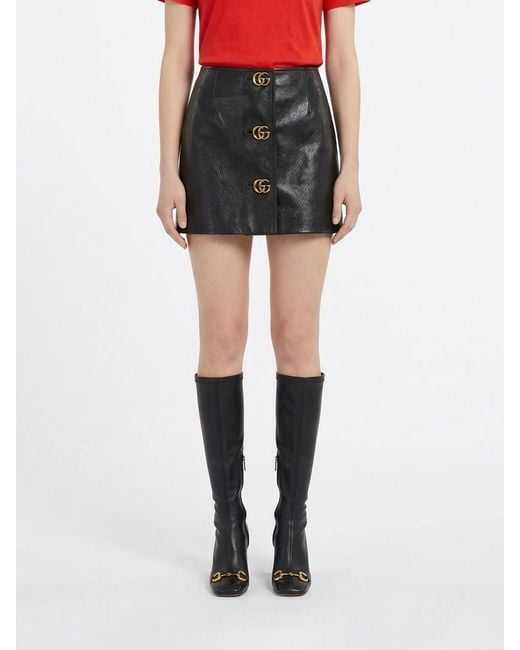 Falda Lápiz De Piel Gg Gucci de color Black