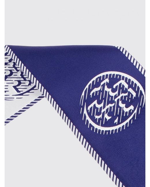 Tory Burch Blue Logo Silk Scarf
