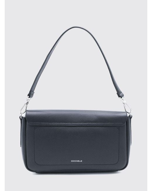 Coccinelle Blue C-Me Lock Pebbled Leather Shoulder Bag With Buckle Closure