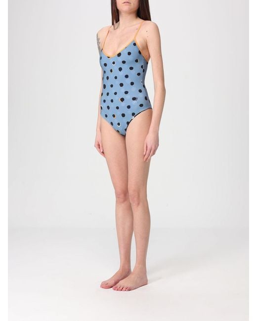 Fendi Blue Polka Dot Polyamide One-Piece Swimsuit
