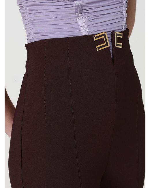 Elisabetta Franchi Red Double Stretch Crepe Trousers With Logo