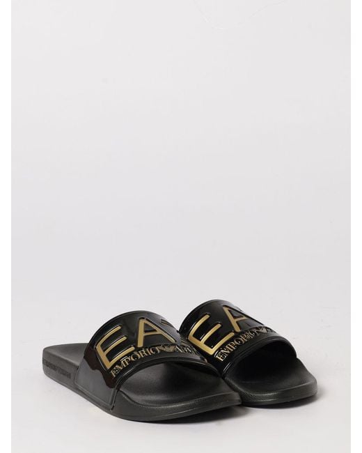 EA7 White Rubber Sliders With Logo Print for men
