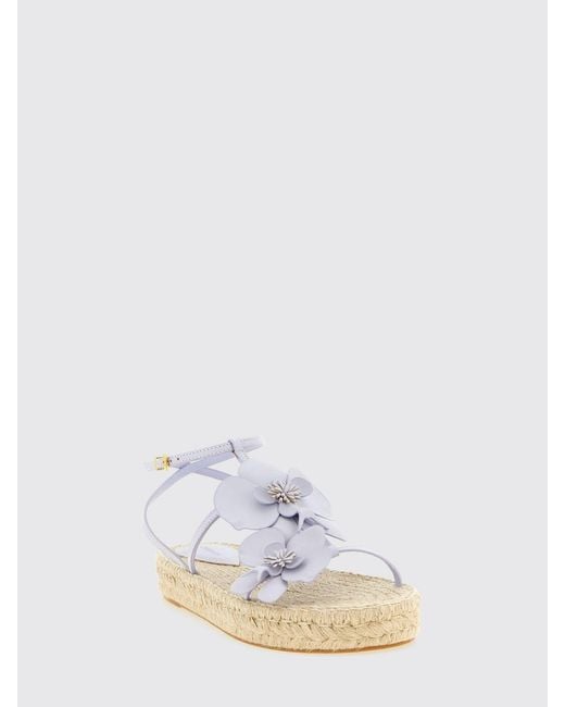 Zimmermann White Orchid Leather Wedge Sandal With Floral Applications