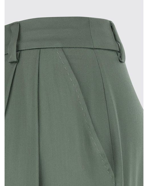 Semicouture Green High-Waisted Straight-Leg Silk Blend Trousers With Pleats