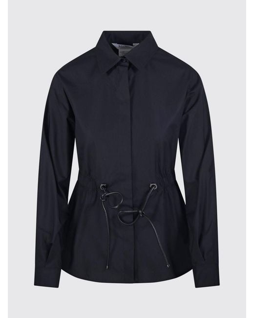 Max Mara Blue Cotton Shirt With Drawstring