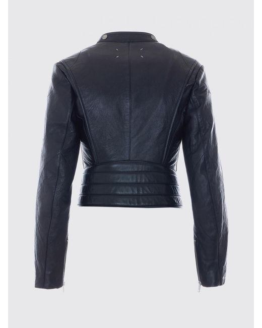 Maison Margiela Blue Slim Fit Ovine Leather Biker Jacket With Side Zip