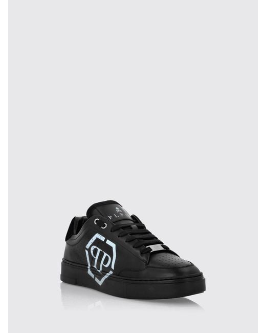 Philipp Plein Black Monogram Calf Leather Low-Top Sneakers With Hexagon Logo for men