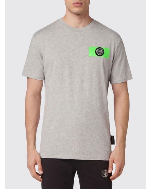 Philipp Plein Gray Short-Sleeved Cotton T-Shirt With Contrasting Logo for men