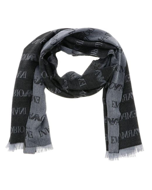 Emporio Armani Scarf In Blended Wool With All Over Logo in Grey (Gray ...