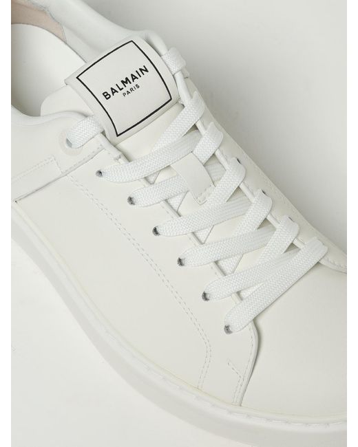 Balmain White Leather Low-Top Sneakers