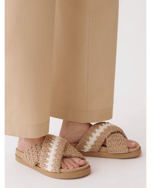 Fabiana Filippi Brown Striped Crochet Cotton Low-Heeled Mules