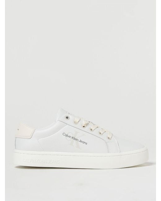 Sneakers in pelle con logo stampato di Calvin Klein in White