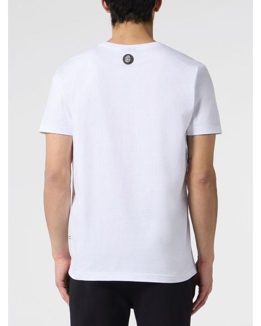 Billionaire White Cotton Crewneck T-Shirt With Tone-On-Tone Embroidered Logo for men
