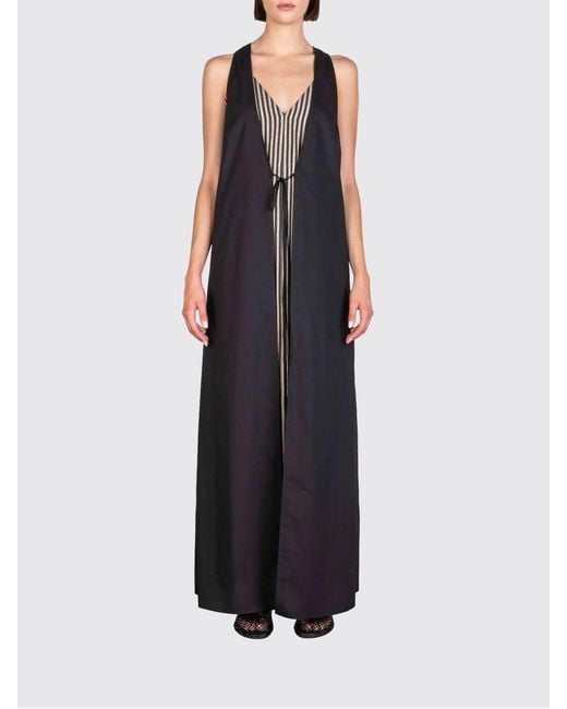 Alysi Black Long Viscose And Silk Blend Dress