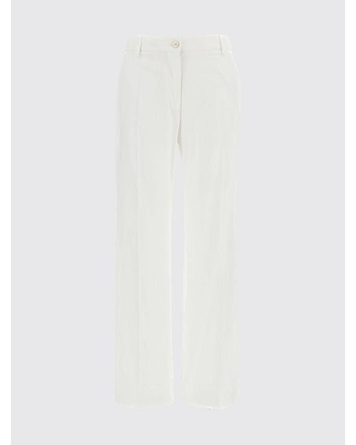 Alberto Biani White High-Waisted Wide-Leg Cotton Trousers