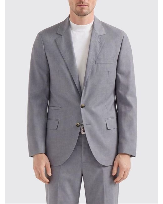 Brunello Cucinelli Gray Virgin Wool And Silk Single-Breasted Blazer for men