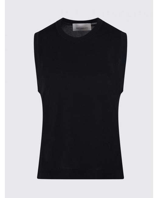 AMI Black Slim Fit Cotton Tank Top With A Tone-On-Tone Crewneck Logo