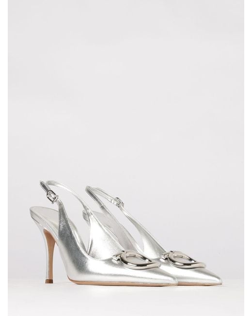 Ferragamo White Maxi Gancini Laminated Leather Slingbacks