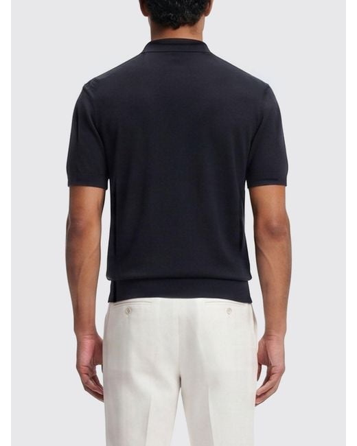 Boss Blue Virgin Wool Knit Polo Shirt for men