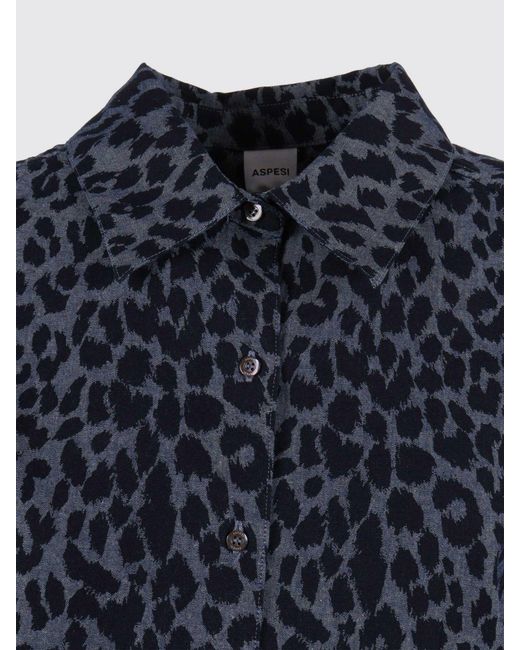 Aspesi Blue Cotton Shirt With Animal Print