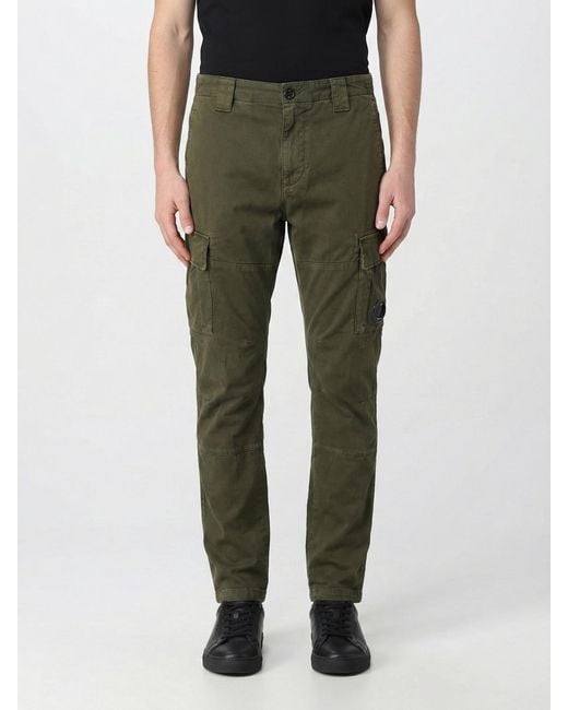 C P Company Green Stretch Cotton Cargo Trousers for men