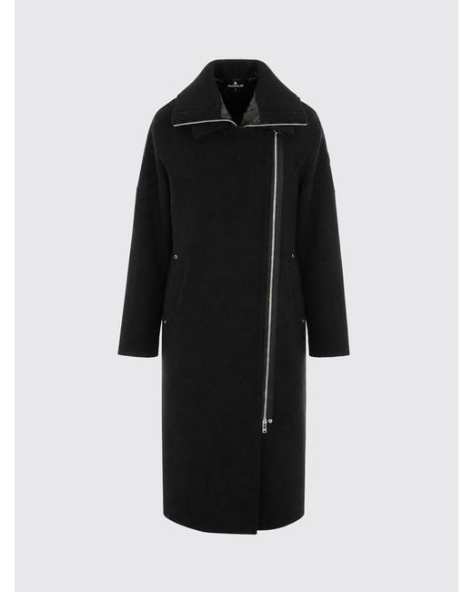 Moose Knuckles Blue Double-Breasted Long Wool Blend Coat With Dropped Shoulders