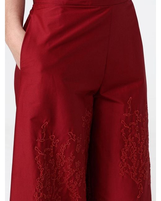 Liviana Conti Red Ilaria High-Waisted Cotton Palazzo Pants With Embroidery