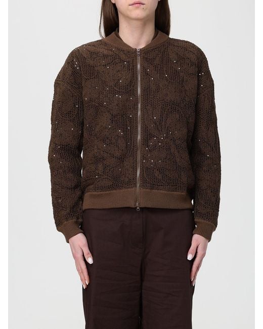 Kangra Brown Cotton Blend Bomber Cardigan With Sequins