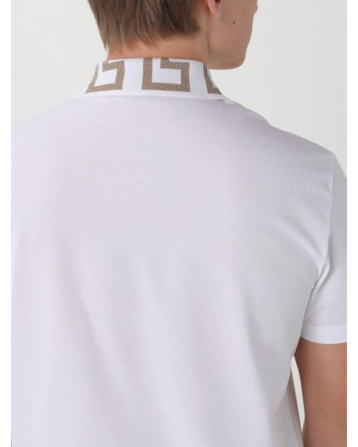 Polo in piquet con logo di Versace in White da Uomo