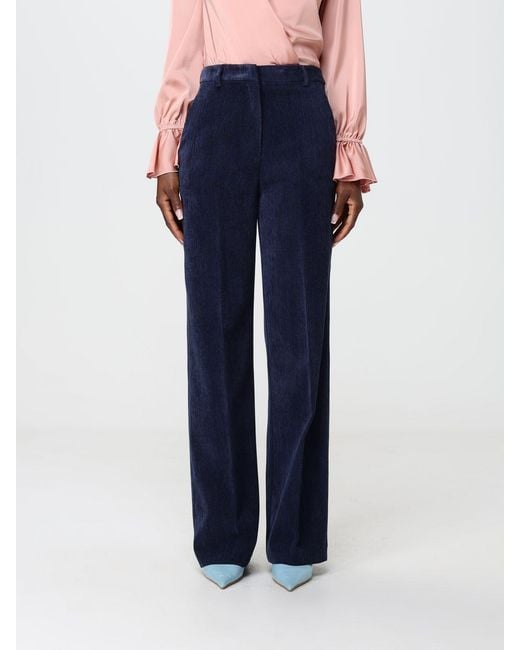 Hanita Blue High-Waisted Wide-Leg Velvet Trousers With Belt Loops