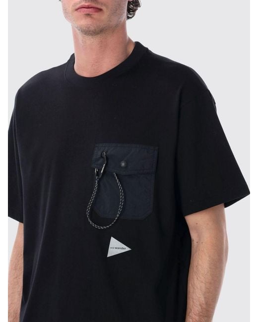 And Wander Black Cotton Blend T-Shirt With Pocket for men