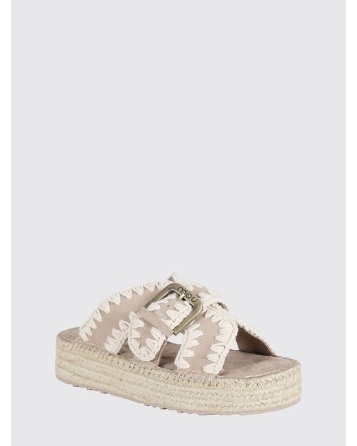 Mou Natural Jute Suede Sandals With Contrast Stitching