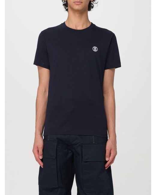 T-shirt in cotone con logo ricamato di Burberry in Blue da Uomo