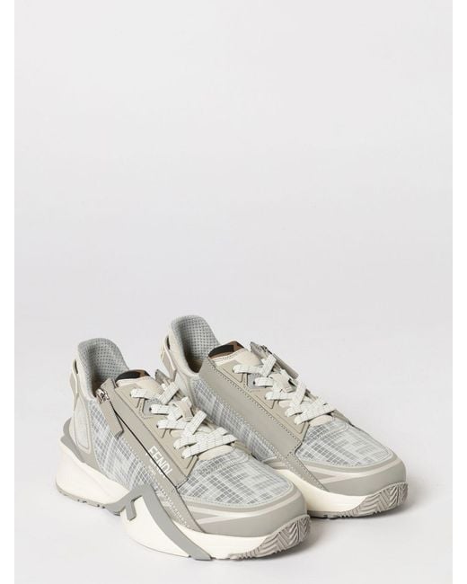Fendi White Flow Jacquard Fabric And Suede Sneakers for men