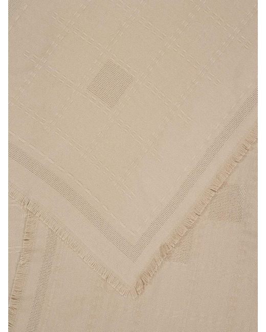 Ferragamo Natural Wool And Silk Blend Scarf With Fringed Hem