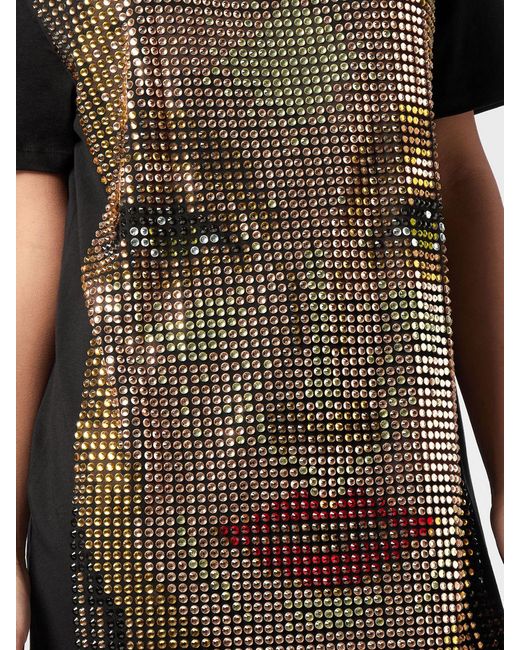Philipp Plein Black Cotton Jersey T-Shirt Dress With Crystals