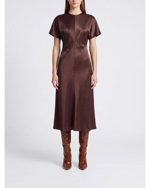 Pinko Purple Kangoo High Neck Short-Sleeved Satin Midi Sheath Dress